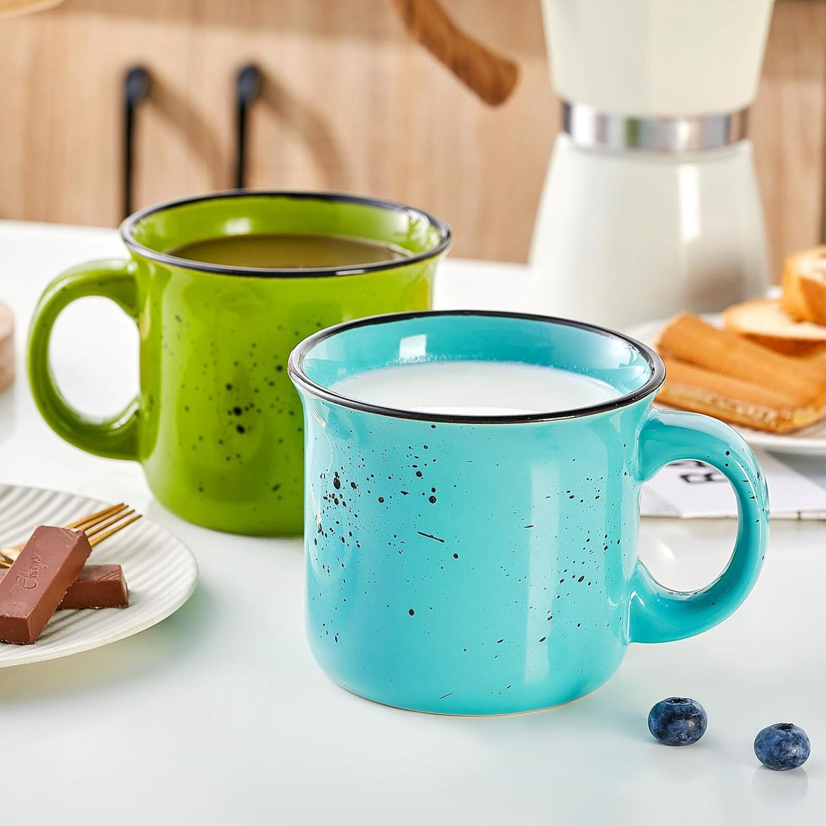 bestone Set of 4 Large Ceramic Mugs with Handles, 16 oz, Vibrant Colors, Microwave & Dishwasher Safe, Perfect for Coffee, Cereal, Latte, Salad, Noodles