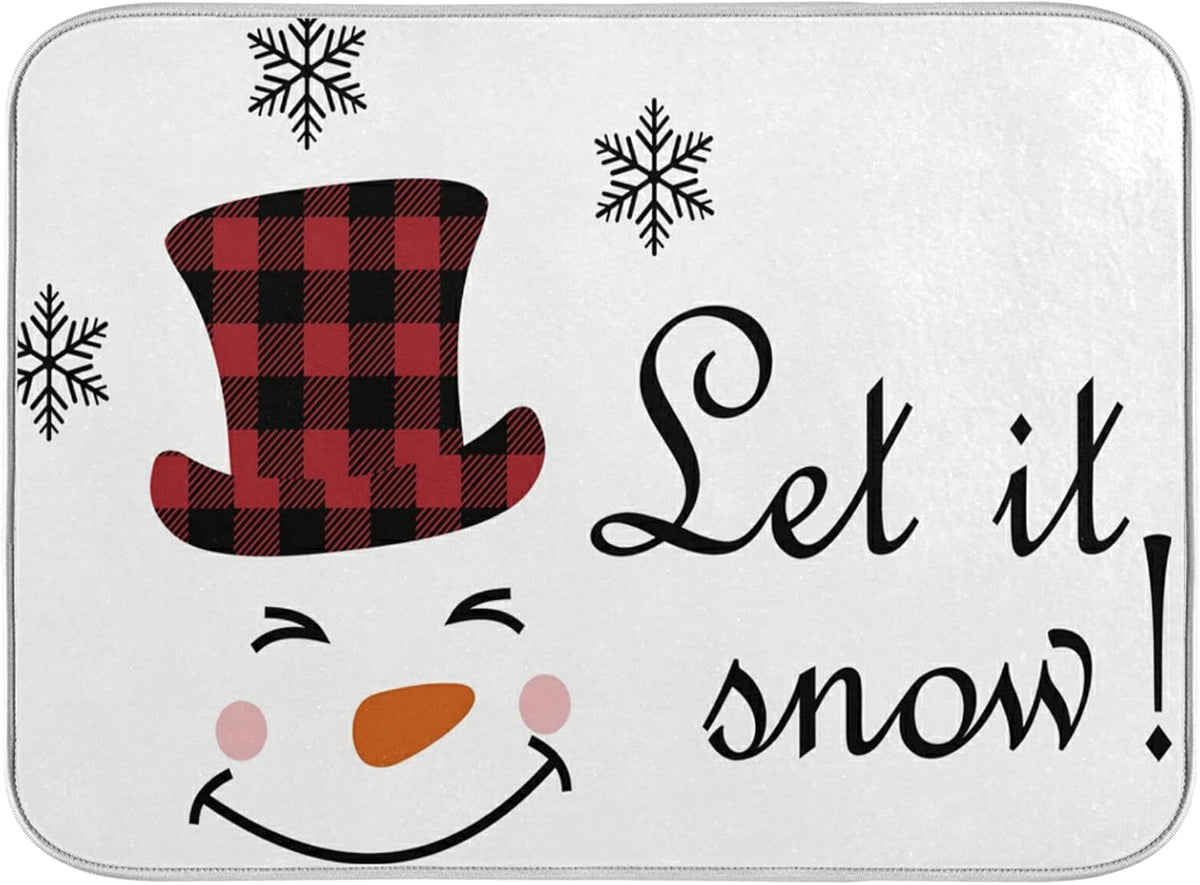 Super Absorbent Dish Drying Mat, Microfiber Fast-Drying Dish Mat, 16" x 18", Kitchen Dish Drying Pad, Watercolor Cute Christmas Winter Snowman
