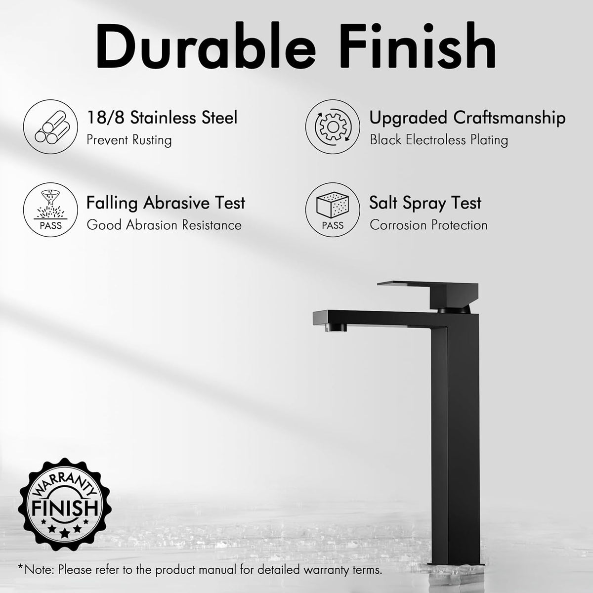 KES Vessel Sink Faucet, Black Bathroom Faucets, Tall Bathroom Faucets with Sink Drain with Overflow, L3156BLFF12-BK-C1
