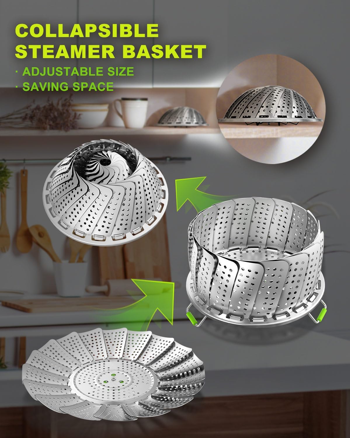 Double Layer Steamer Basket for Cooking - Large Capacity 2-in-1 Stainless Steel Vegetable Steamers, Expandable 5.4-11 Inches Adjustable Steamer Insert for Pots/Instant Pot, Dual Layer Steamers for Baby Food/Seafood/Dumplings