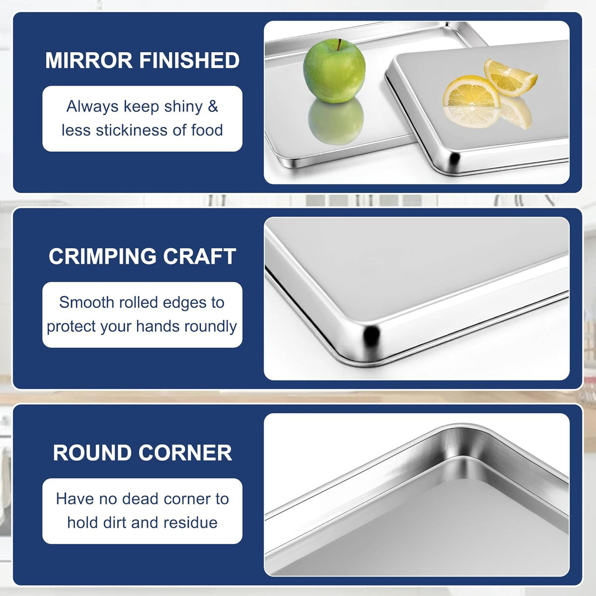 P&P CHEF Baking Cookie Sheet Set of 2, 19.6 Inch Stainless Steel Cookie Sheet Pan, Large Baking Pan Bakeware, Heavy Duty & Healthy, Oven & Dishwasher Safe