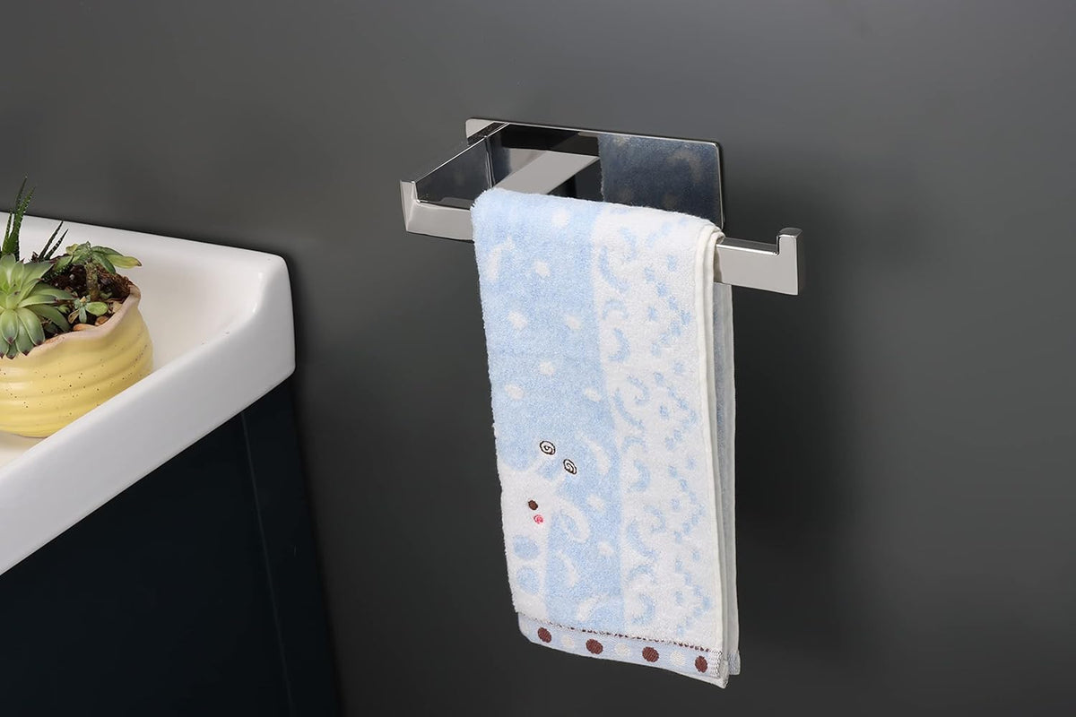 Hand Towel Holder, Strong Self Adhesive Hand Towel Ring, Thicken SUS304 Stainless Steel Hand Towel Bar/Rack, No Drilling Modern Hand Towel Hanger (Polish Chrome, 9 in)