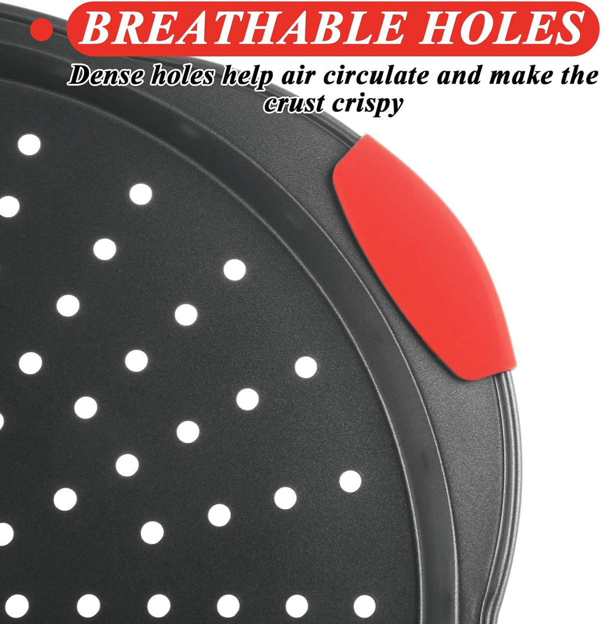 4 Pack Pizza Pan for Oven Round Pizza Pan with Holes & Handle Large Pizza Tray Set Metal Non Stick Pizza Plates Perforated Pizza Baking Sheet Carbon Steel Personal Platter for Grilling Cooking