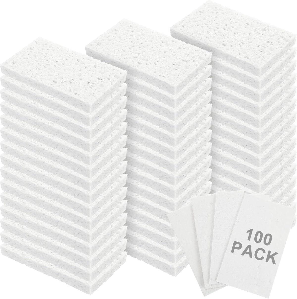Zhengmy 100 Pieces Kitchen Sponge Bulk Natural Sponges for Dishes Compressed Wood Pulp Sponges Cleaning Sponge Without Scratching for Kitchen Bathroom, 3.9 x 2.4 x 0.12 Inch (White)