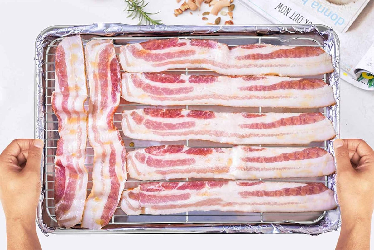 TeamFar Baking Sheet with Cooling Rack, Stainless Steel Half Size Cookie Sheet Pan and Baking Rack Set, 20’’×14’’×1’’, Non Toxic & Rust Free, Thick & Heavy Duty, Mirror Finish & Dishwasher Safe