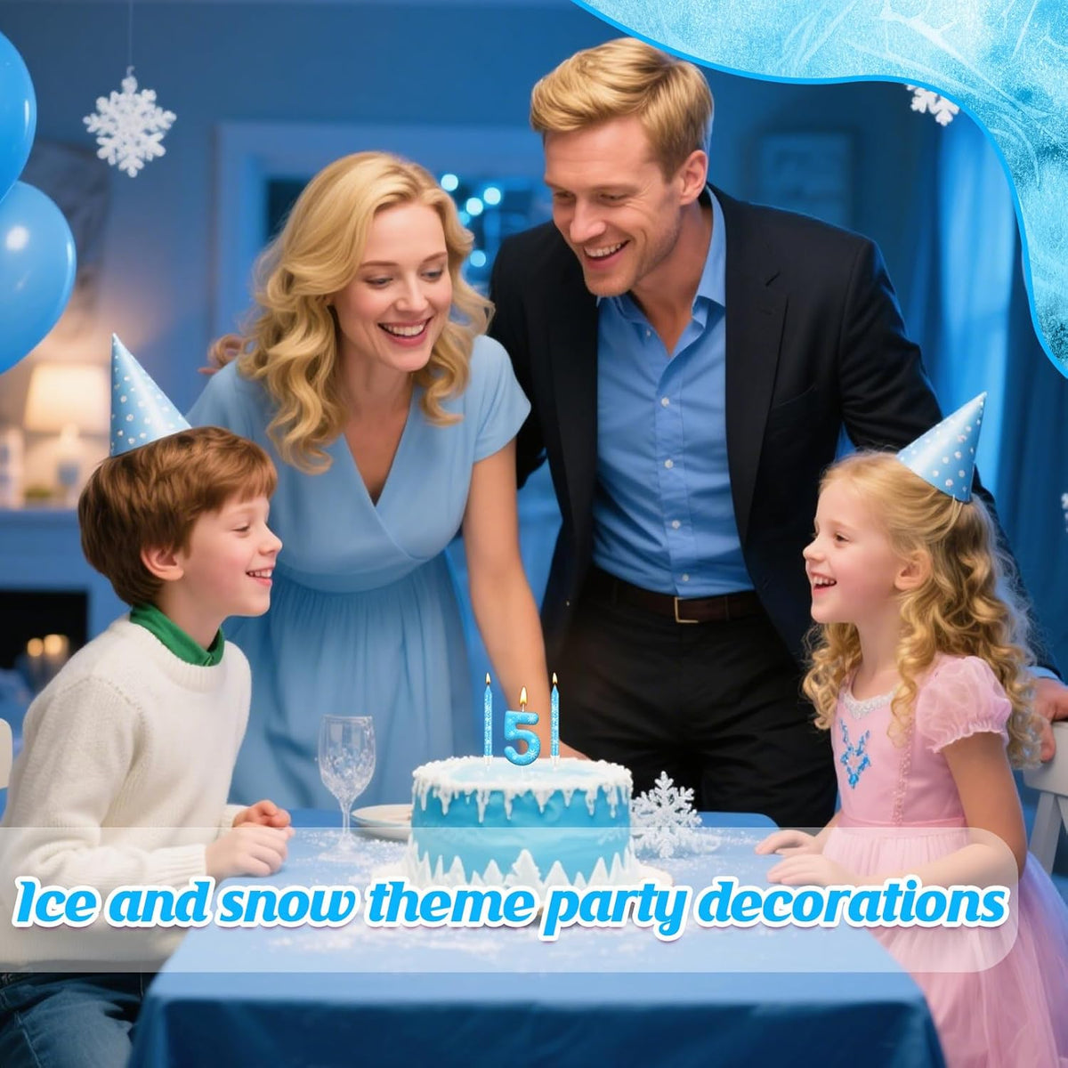 13PCS White and Blue Frozen Themed Party Birthday Candles Set - Blue Number Candles Snowflake Themed Decorations, Girls Party Supplies(Number 5)