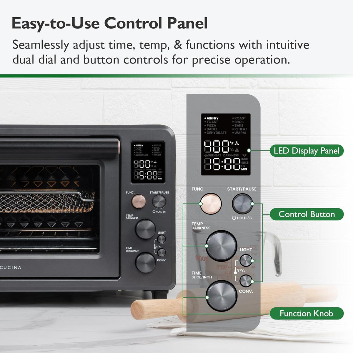 Infrared Heating Air Fryer Toaster Oven Combo, with Non-toxic Enamel-coated Interior, Extra Large Countertop Convection Oven 10-in-1 Combo, 6-Slice Toast, Enamel Baking Pan Easy Clean