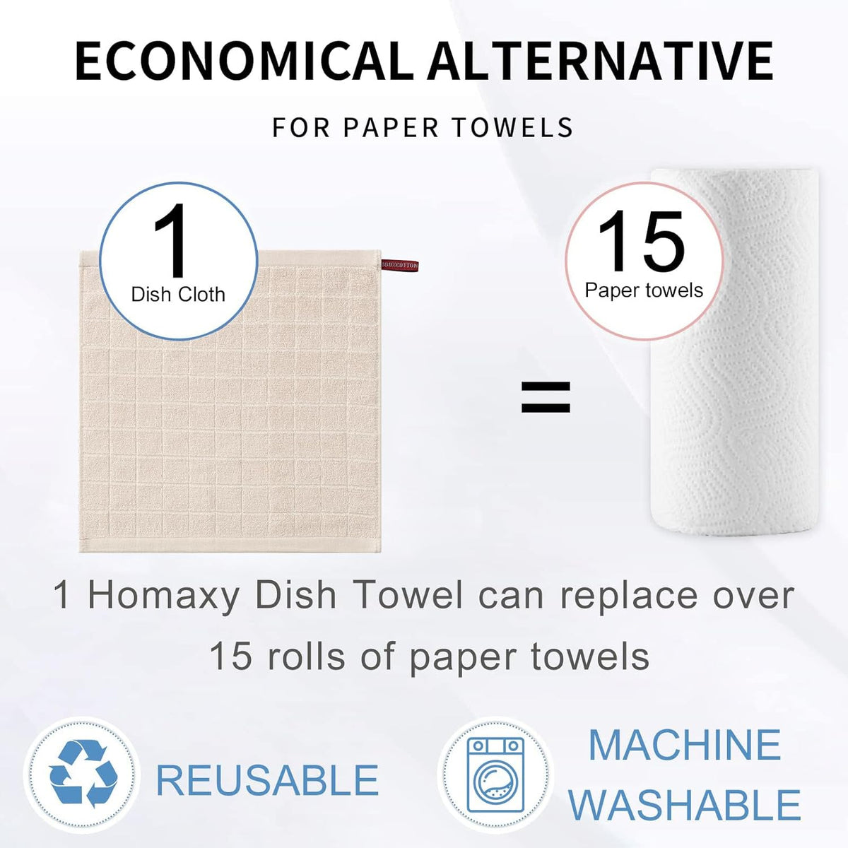 Homaxy 100% Cotton Terry Kitchen Dish Cloths, Ultra Soft and Absorbent Dish Towels for Kitchen, Suitable for Drying and Washing Dishes, 6 Pack, 12 x 12 Inches, Beige