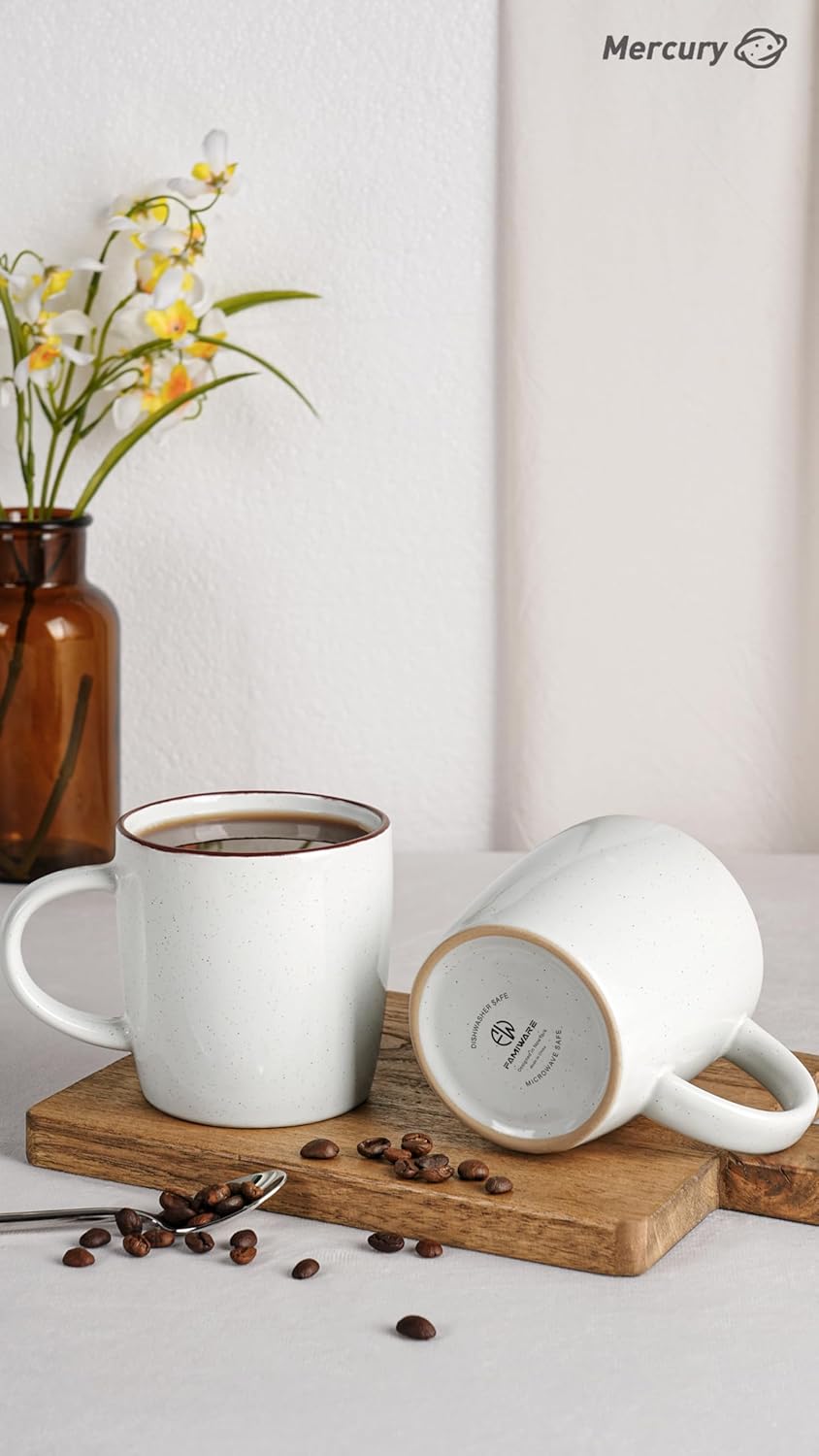 famiware Mercury Coffee Mugs 13 oz, Coffee Mugs Set of 4 with Handle, Cups for Latte, Hot Tea, Cappuccino, Mocha, Cocoa, White