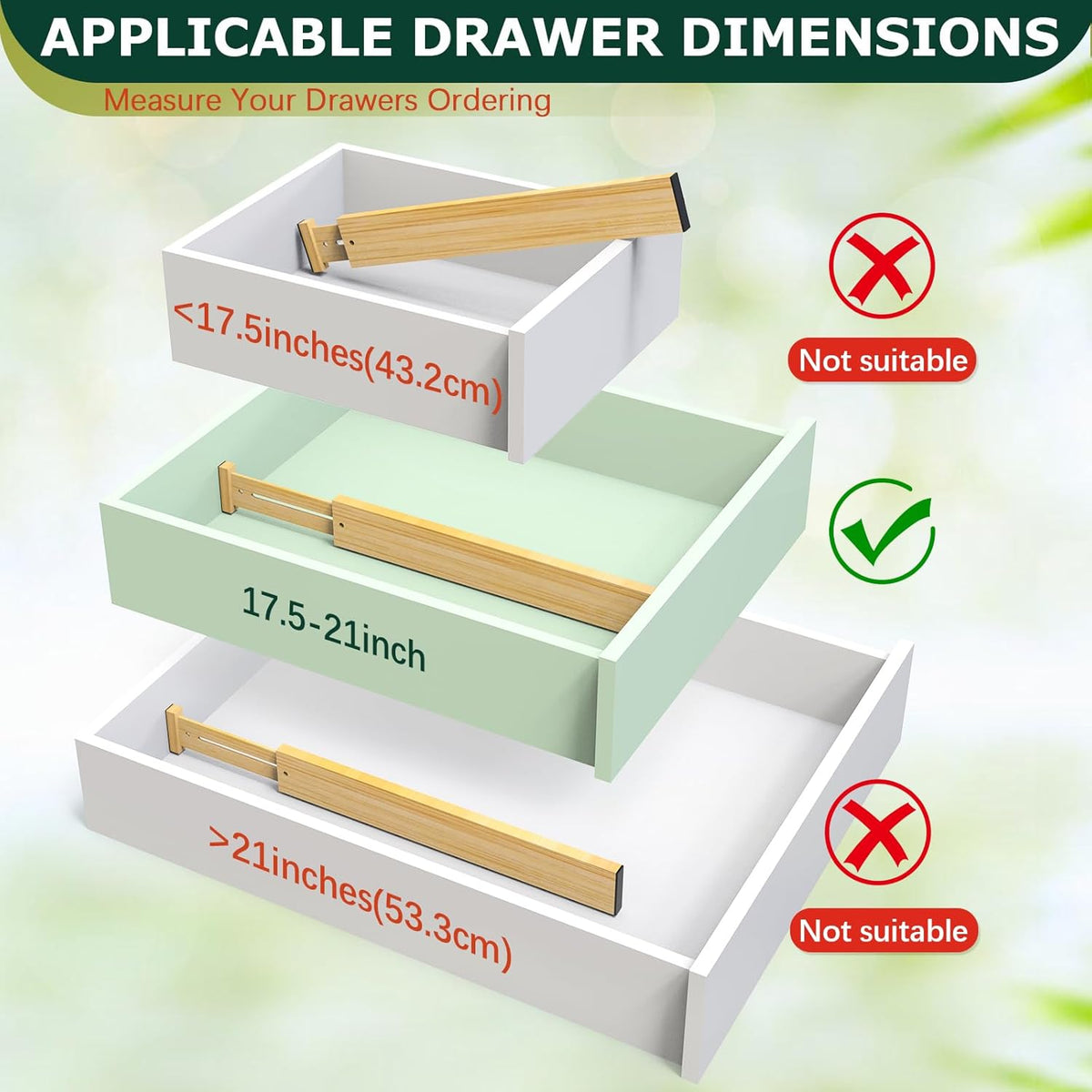 Lzerking Kitchen Drawer Dividers 6 Pack, 17-22" Adjustable Bamboo Drawer Organizers Large, Spring Loaded, Expandable Utensil Organizer, Works in Kitchen, Dresser, Closet, Bathroom, Bedroom
