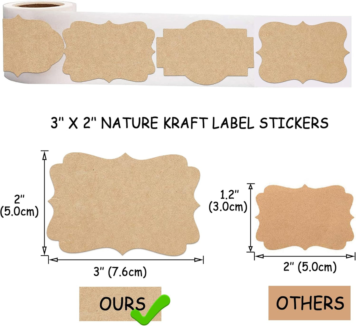 2" x 3" Kraft Label Stickers Writable Gift Labels, 200PCS Self-Adhesive Brown Labels for Essential Oil Bottle, Jars, Food Storage or Gift Decoration