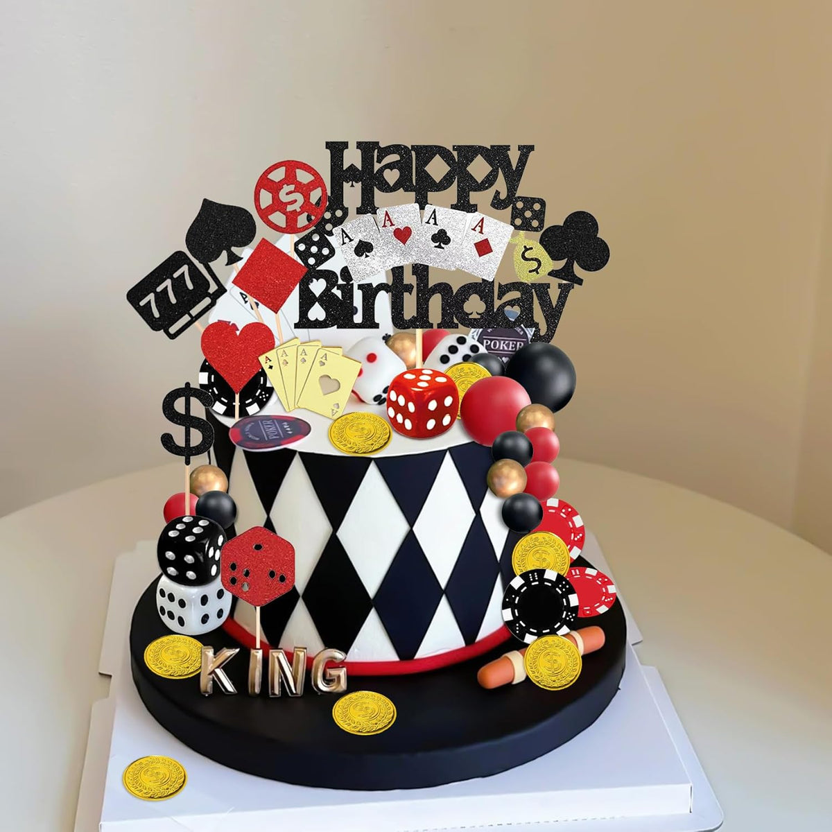 Knana 35Pcs Casino Cake Toppers Dice Poker Cake Topper Casino Theme Party Decorations