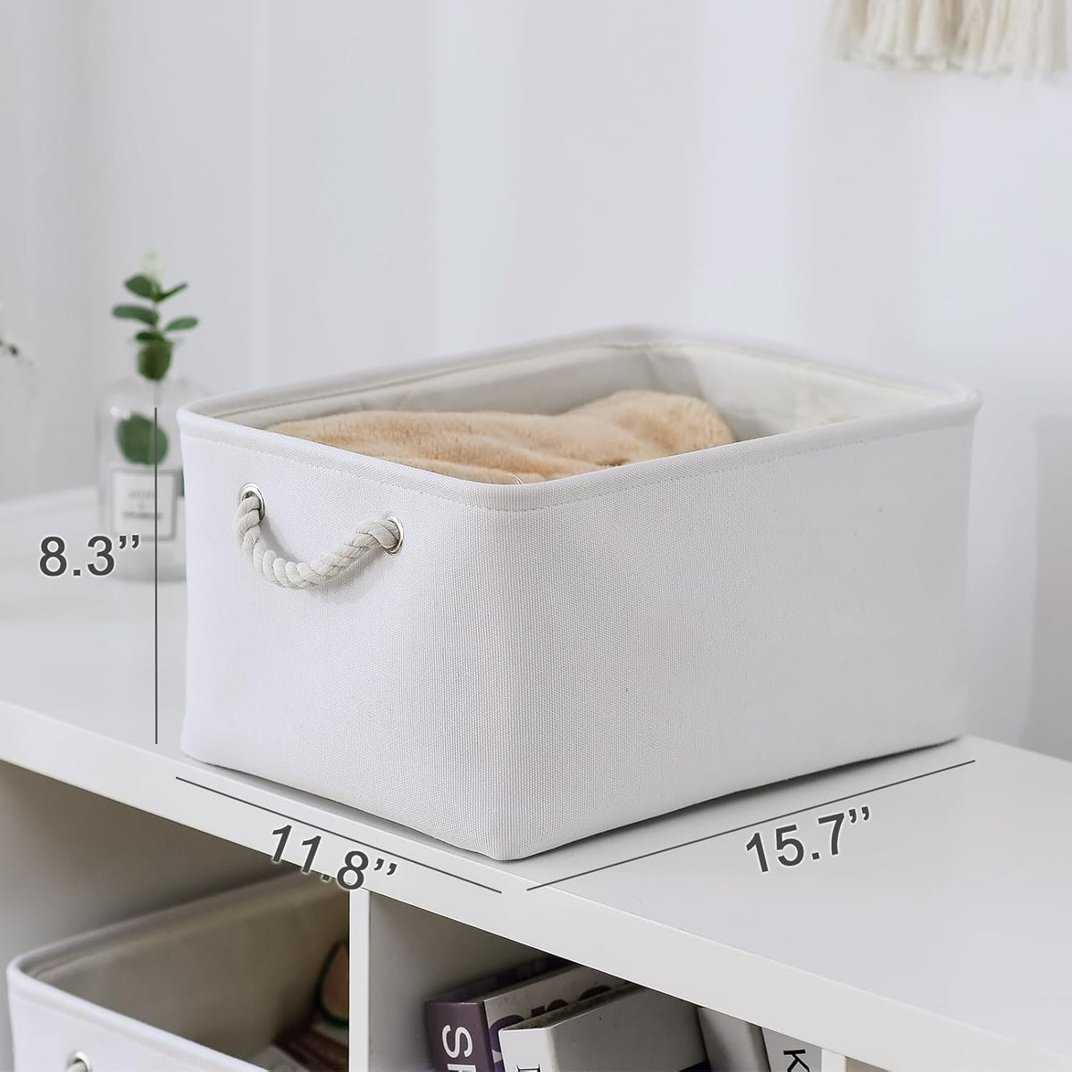 TheWarmHome Fabric Storage Bin, Large 1 Pack 15.7L*11.8W*8.3H Storage Basket for Home Storage and Organization, Shelf Basket with Cover for Living Room Bedroom Closet（White