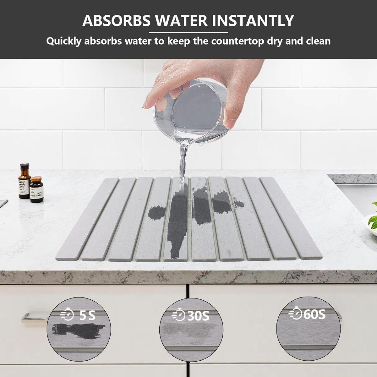 Large Stone Drying Mat for Kitchen Counter Diatomaceous Earth Collapsible 24”（L）*16”（W）Super Heat Resistant Mats, Quick Absorbent Dish Drying Rack（Dark Gray）