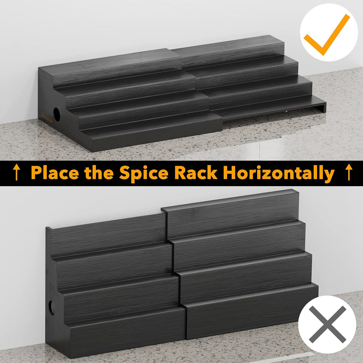 SpaceAid Bamboo Spice Rack Organizer for Cabinet, Kitchen Pantry Spices Storage Rack for Cabinets Organization, Home Seasoning Tiered Can Goods Racks Wood Shelf Organizers (4 Tier, Black)