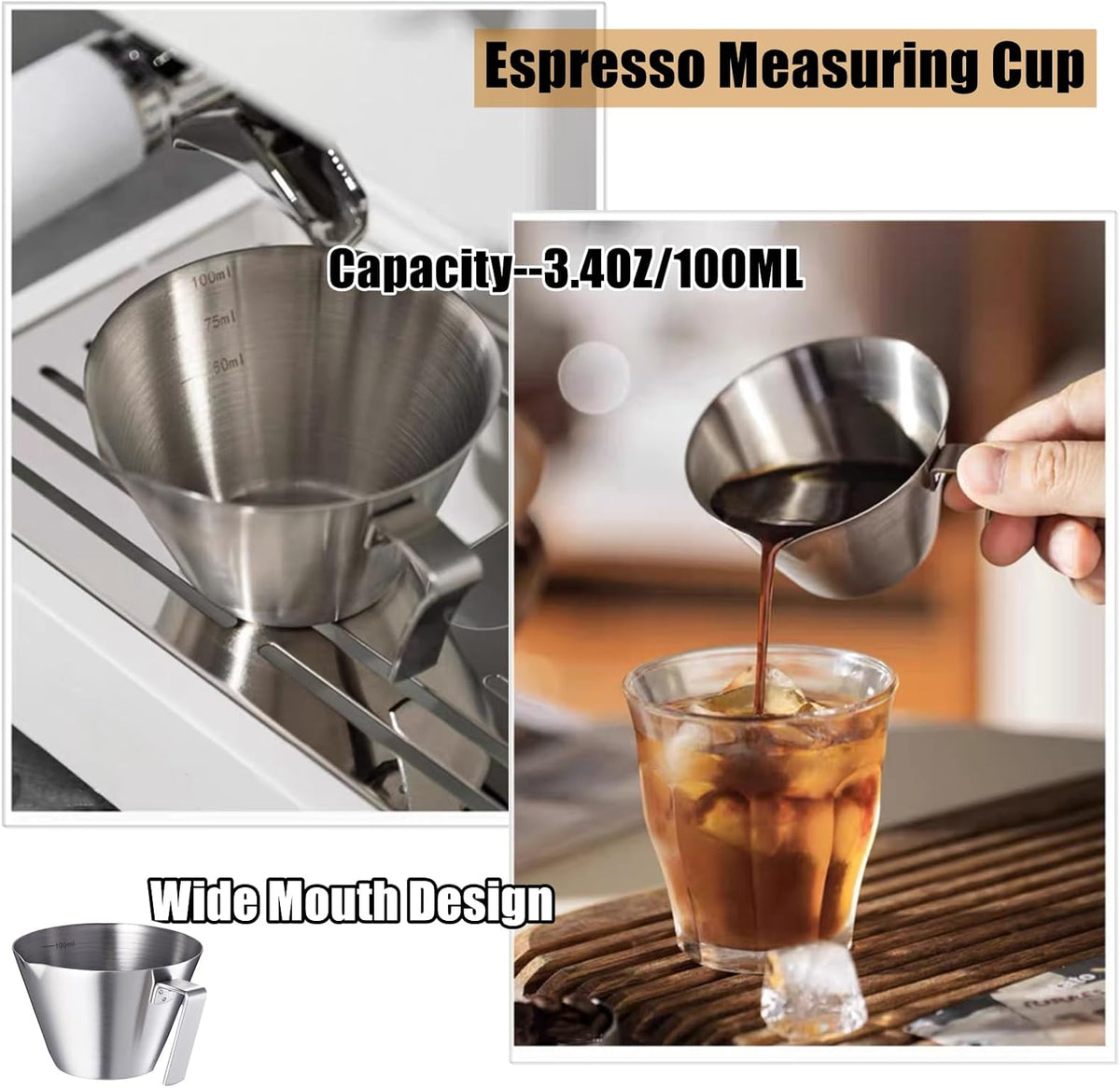 Coffee Knock Box, Large Capacity Espresso Knock Box with Non-Slip Base, Coffee Measuring Cup, Coffee Puck Knock Box Stainless Steel for Espresso Machine Coffee Grounds (Black)
