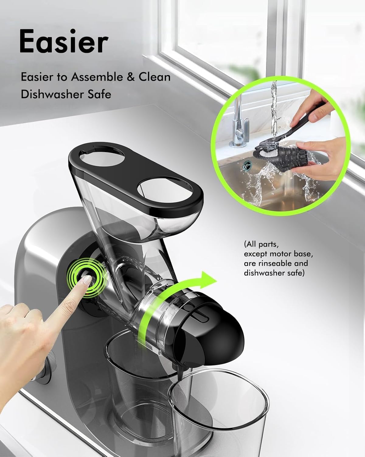 SiFENE Cold Press Juicer Machine, Compact Single Serve Slow Masticating Juicer, Vegetable and Fruit Juice Extractor Maker Squeezer, Easy to Clean, Non-BPA, Grey