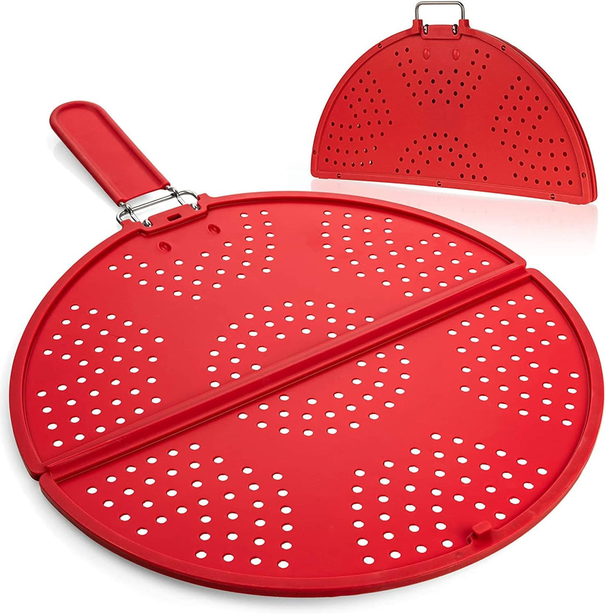 Splatter Screen for Frying Pan Foldable Grease Splatter Guard Silicone Splatter Shields Multifunction Oil Screen for Skillet with Folding Handle Bacon Splatter Screen Strainer