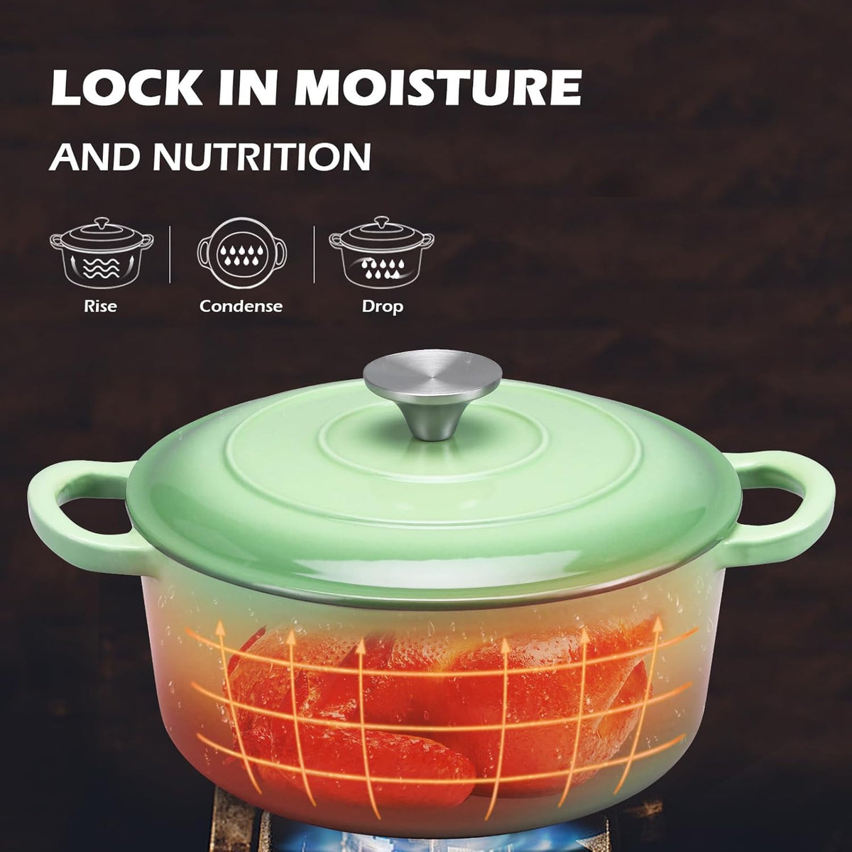 3QT Dutch Oven Pot with Lid, Leonyo 3 Quart Enameled Cast Iron Dutch Oven for Sourdough Bread Baking, Heavy Duty Cookware for Braising, Stews, Roasting, Pistachio Green