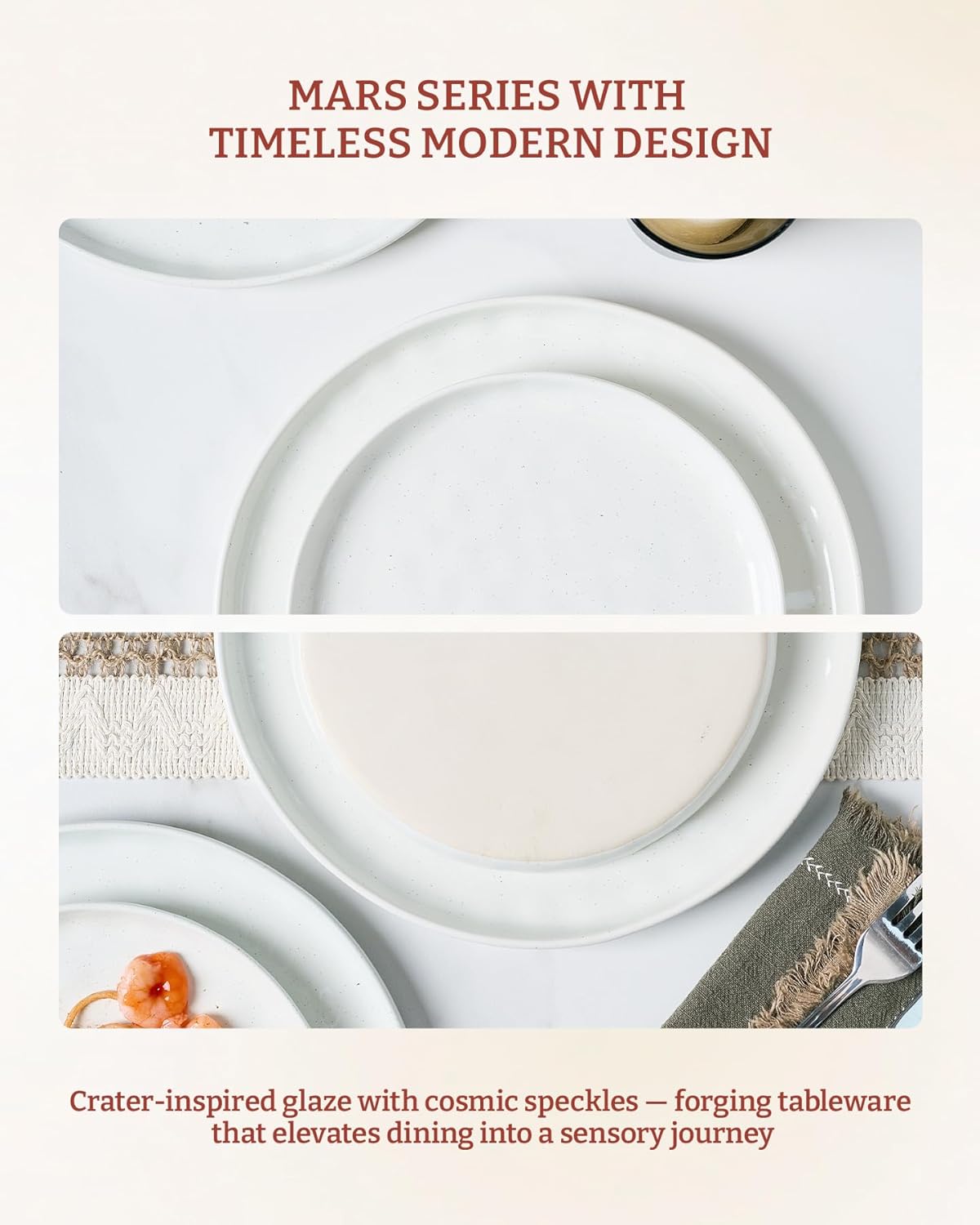 Famiware Mars Plates and Bowls Set, 18 Pieces Dinnerware Sets, Dishes Set for 6, White