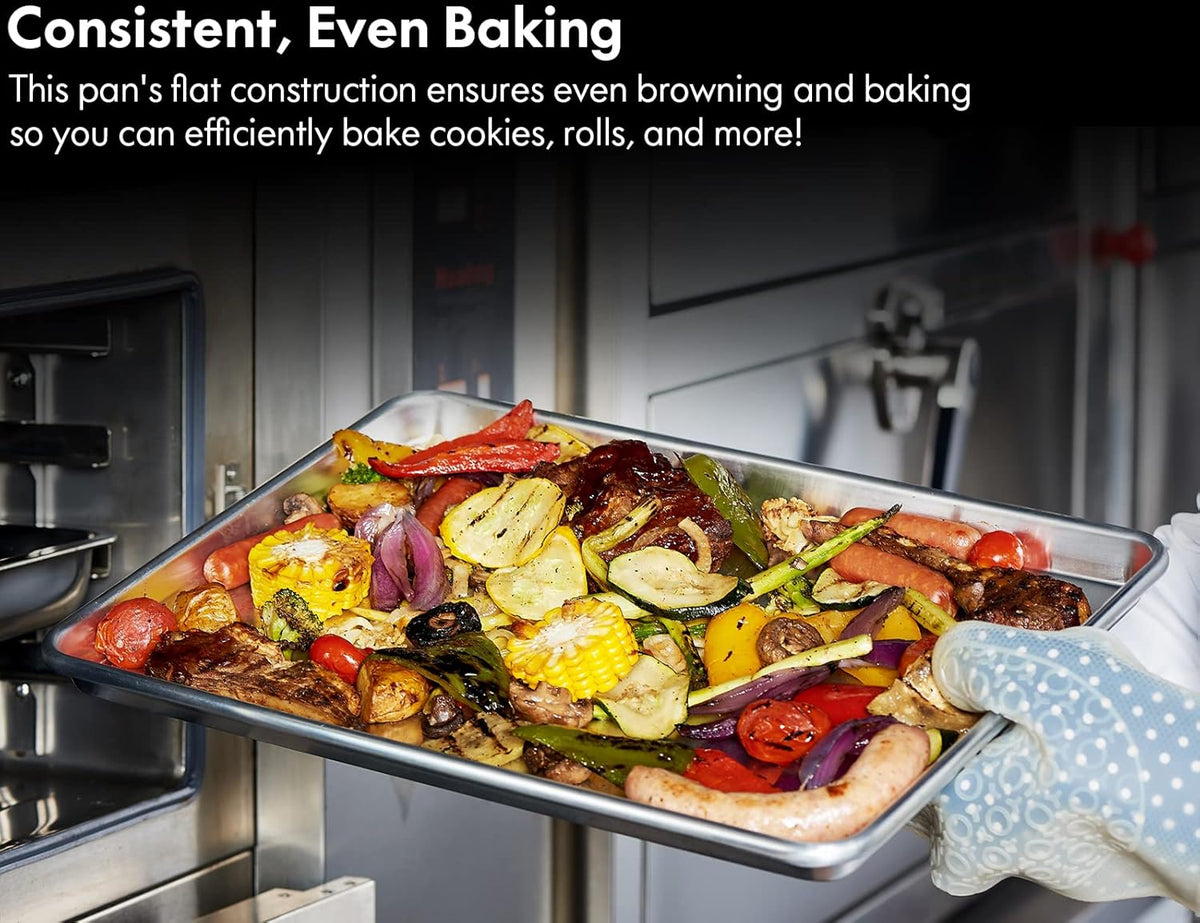 CURTA 12 Pack Aluminum Sheet Pan, NSF Listed Half Size 18 x 13 inch Commercial Bakery Cake Bun Pan, Baking Tray