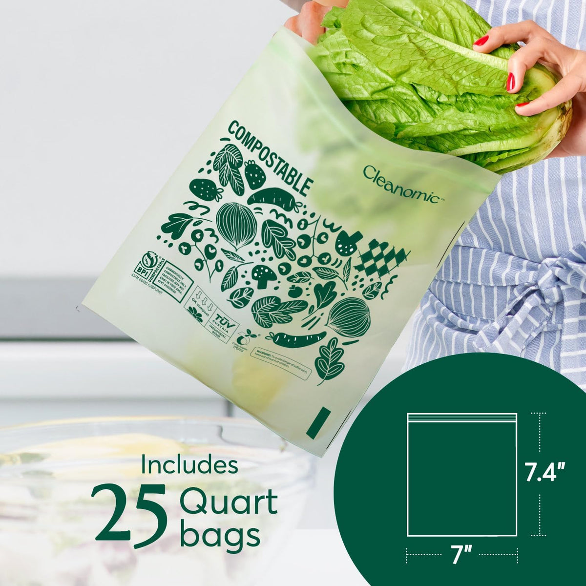 CLEANOMIC Compostable* Food Storage Bag Bundle - Gallon, Quart, Sandwich and Snack Sizes