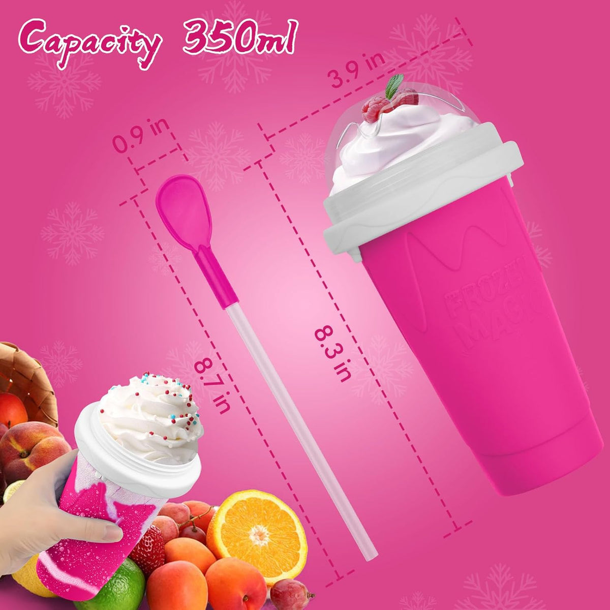2PCS Slushie Maker Cup, Quick Frozen Magic Cups for Homemade Milk Shake Ice Cream Maker, Double Layer Squeeze Slushy Maker Cup, Birthday Gifts for Kids,Friends,Family (Blue+Pink)