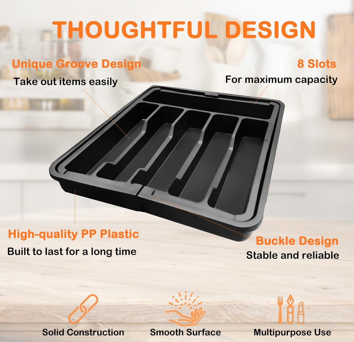 Silverware Drawer Organizer - Expandable Deep Utensil Organizer for Kitchen Drawers(13"-22.4" x 15", Black)