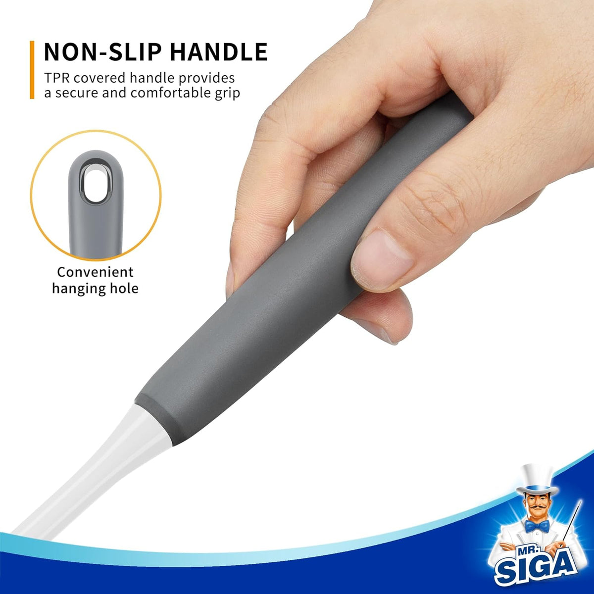 MR.SIGA Long Handle Bottle Brush, Flexible Scrub Brush for Water Bottles, Glasswares, Mugs, Gray, 2 Pack