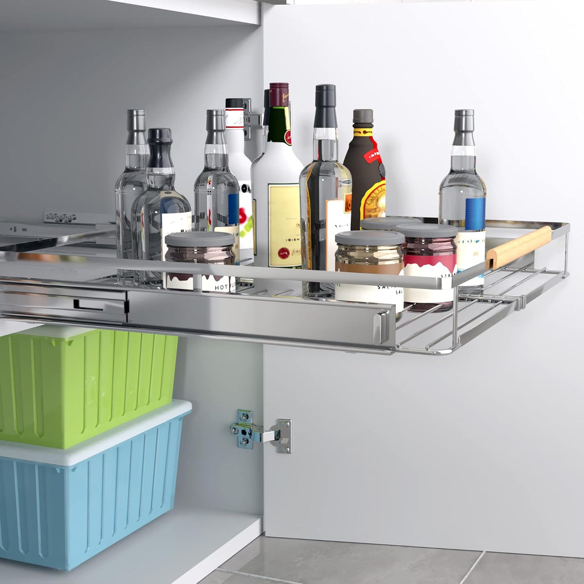 Expandable Pull Out Cabinet Organizer,23~39.8"W x 22.5"D Heavy Duty Slide Out Shelves Adjustable Height Cabinet Pull Out Shelves,Expandable Width Spice Rack Organizer for Kitchen Cabinet