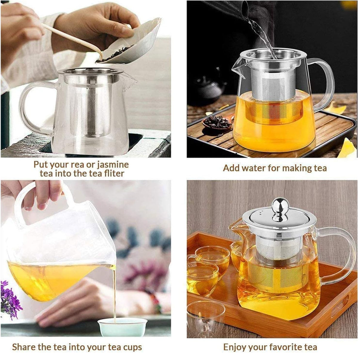 950ml (32oz) Upgraded Glass Teapot with Infuser,Heat Resistant with Removable Infuser, Borosilicate Clear Glass Tea Pots for Loose Leaf Tea and Blooming Tea Cook teapot