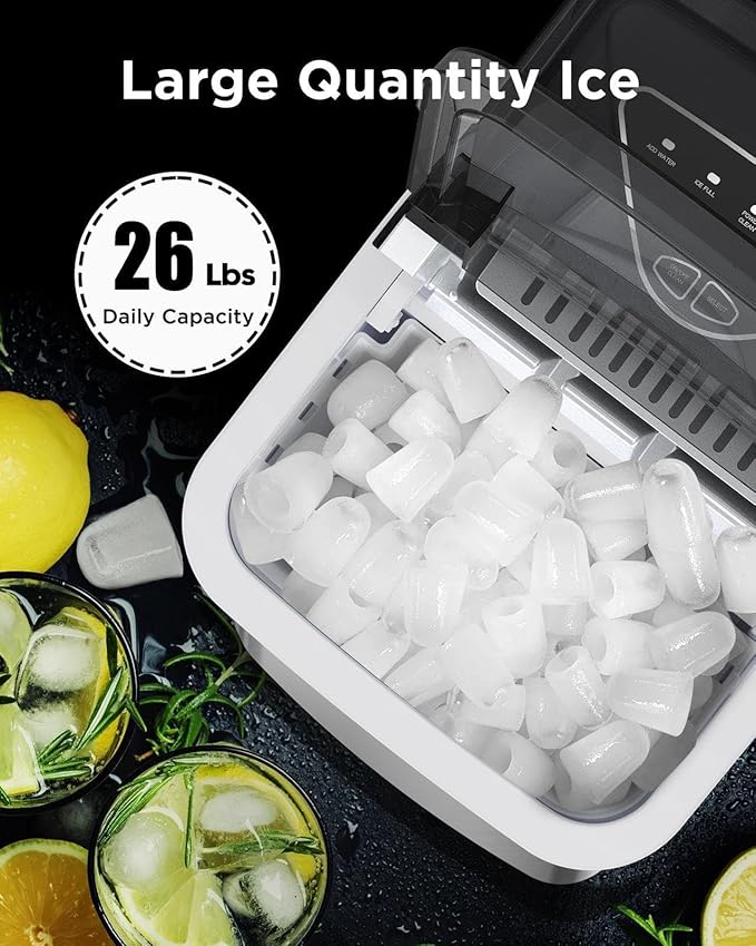 Silonn Countertop Ice Maker, 9 Ice Cubes in 6 Mins, 26 Lbs in 24 Hrs, Compact Ice Machine with Ice Basket & Scoop, 2 Ice Sizes Self-Cleaning Ice Maker for Home/Party/Office, Stainless Steel