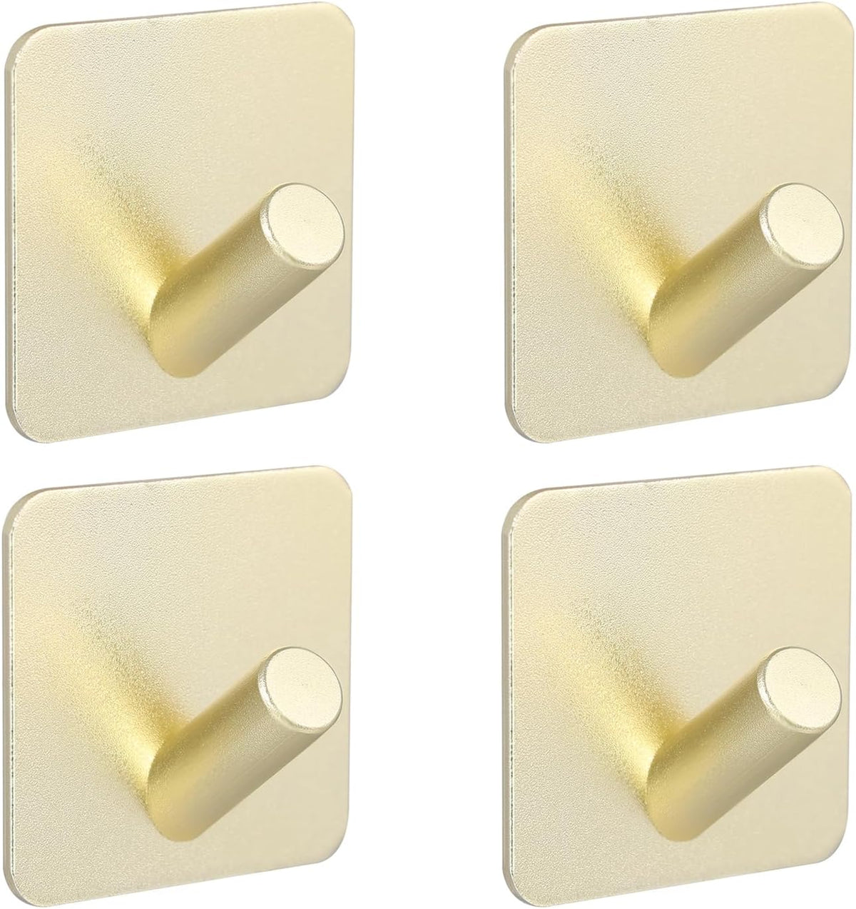 Aluminum Wall Hooks, No Drill Damage-Free Adhesive Hook, Product for Hanging Heavy Duty for Bathroom Kitchen Home (Slanting Square Gold Hook, 4)