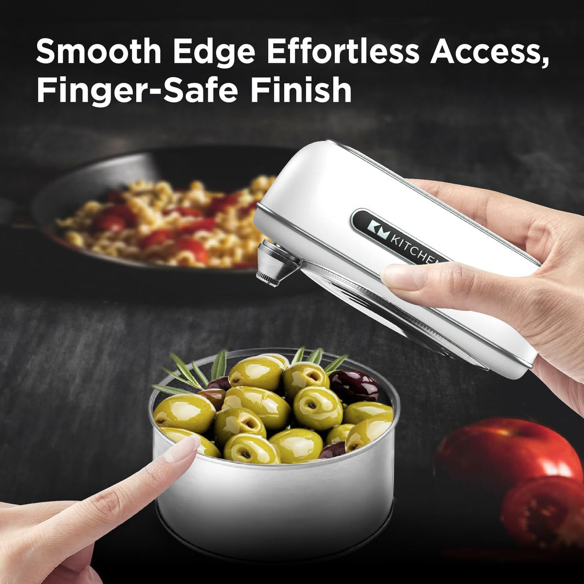 Kitchen Mama Orbit One Rechargeable Electric Can Opener: Hands-free, USB-C Charging, Automatic Stop, Smooth Edge, Safety, Blade for Large Cans, Heavy Duty, Soda and Pop Can, with Storage Box (White)