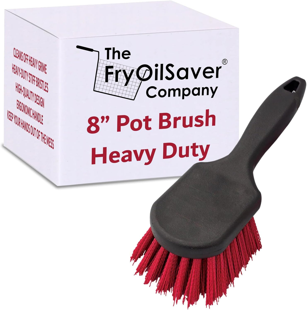 8" Pot & Dish Cleaning Brush by FryOilSaver Co., Dish Scrubber w/Stiff Bristle Brush for Kitchen Cleaning Tough Stain, Dishes, Pot, Pan, Sink, Stove, Grill Scrubber for Home & Busy Restaurant - 90048