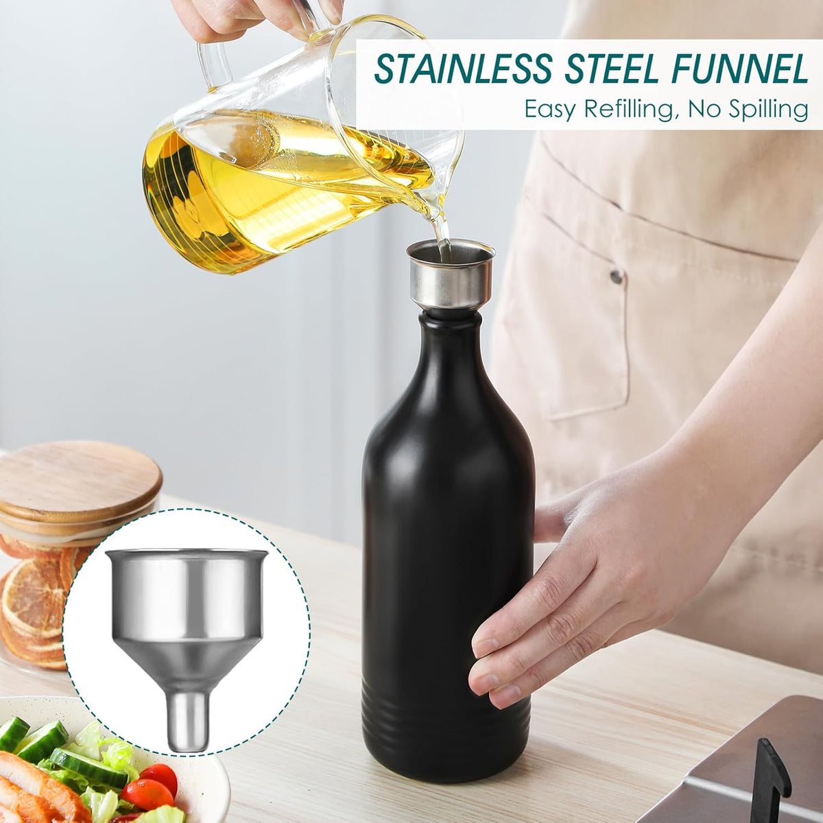 vancasso 20 Oz Ceramic Olive Oil Dispenser Bottle, Bottle Dispenser with Spout and Funnel for Kitchen,Suitable for Oil, Vinegar, Coffee Syrups & Other Liquids，BK