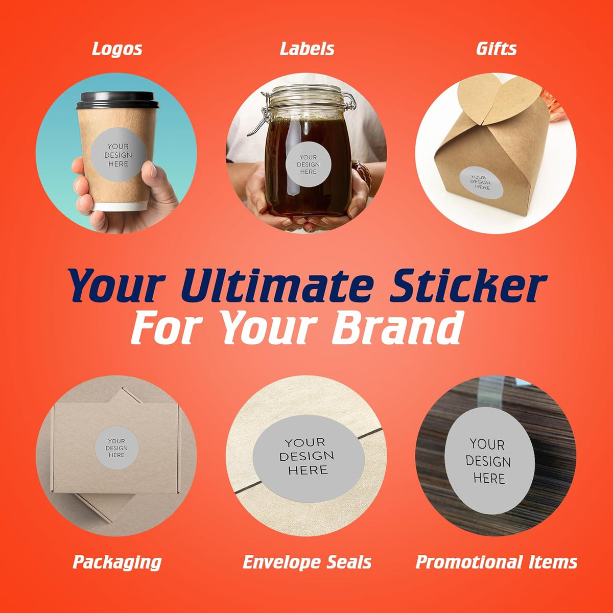 100 Custom Vinyl Stickers - Upload Your own Image, Text, Design, Logo - Personalized Logo Labels for Handmade, Packaging, Bottle, Jars, Candle, Brand Stickers (Gray, 2x2)