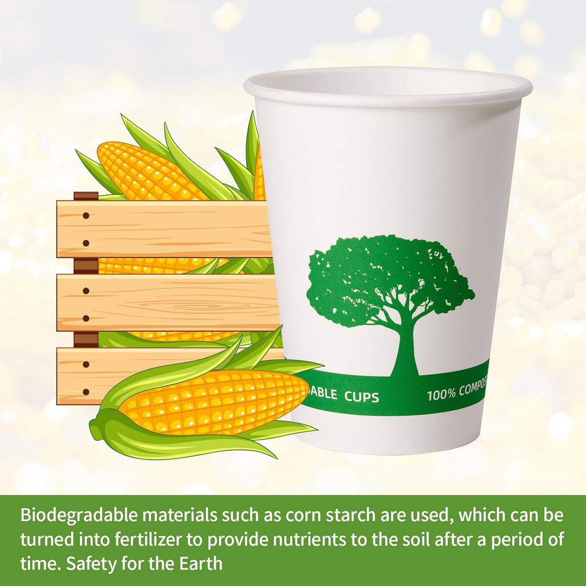Vplus 270 Pack Compostable Paper Cups, 12 oz Biodegradable Disposable Paper Coffee Cups, Eco-friendly Hot Drinking Cups for Party, Picnic,Travel,and Events