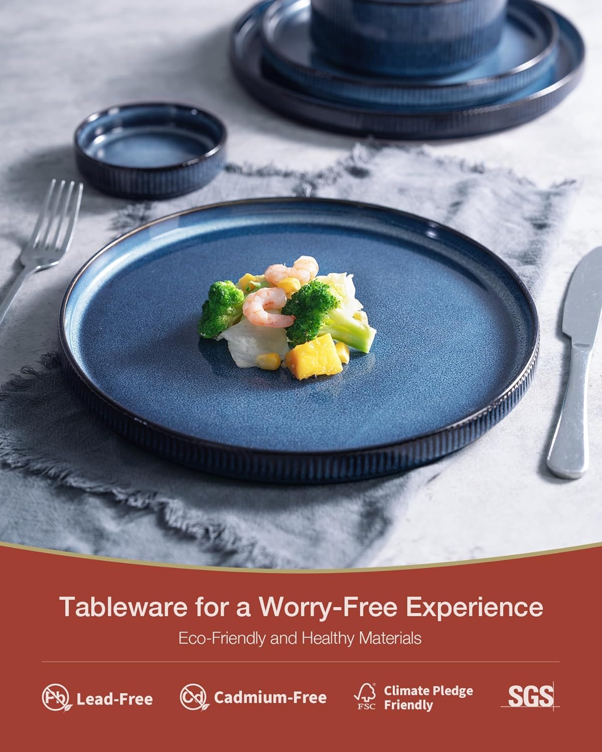 Famiware Star Plates and Bowls Sets, Modern Stoneware Dinnerware Sets for 8, 24-Piece Kitchen Dish Set - Microwave and Dishwasher Safe, Chip and Scratch Resistant, Nebulas Blue