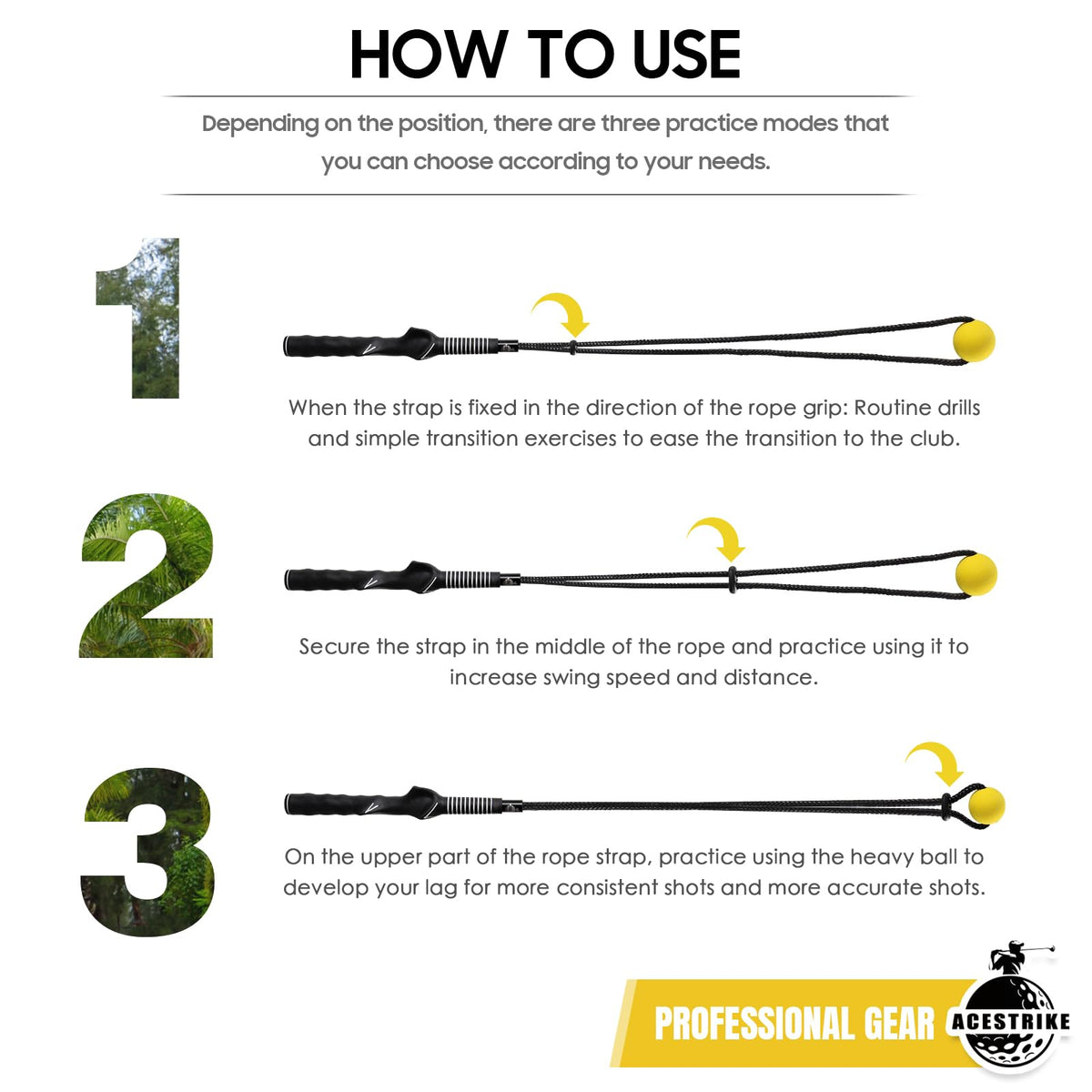 ACESTRIKE Golf Swing Training Aid, Golf Swing Pracice Rope, Rope Trainer Equipment Improve Swing Speed Lagging Rhythm, Golf Warm-Up Exercise for Strength and Training Arm for Golf Beginner