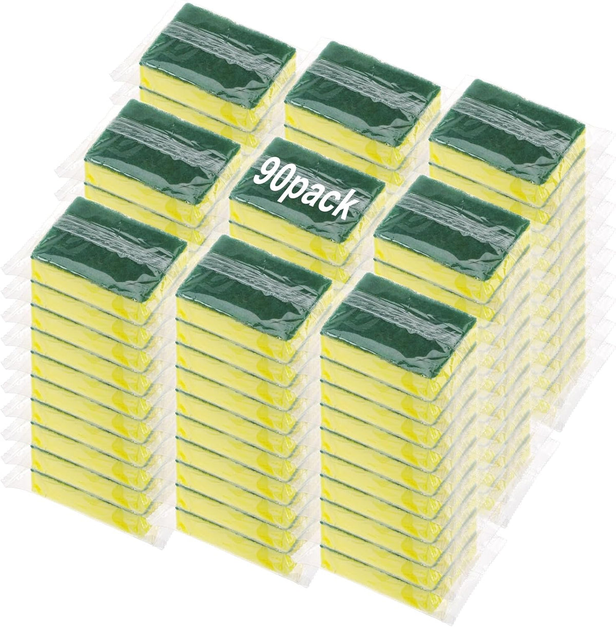 90 Pack Individually Wrapped Sponges Uncompressed Kitchen Dishwashing Non Scratch Scrouing Sponge Bulk for Hotel Car Airbnb Apartments,Green