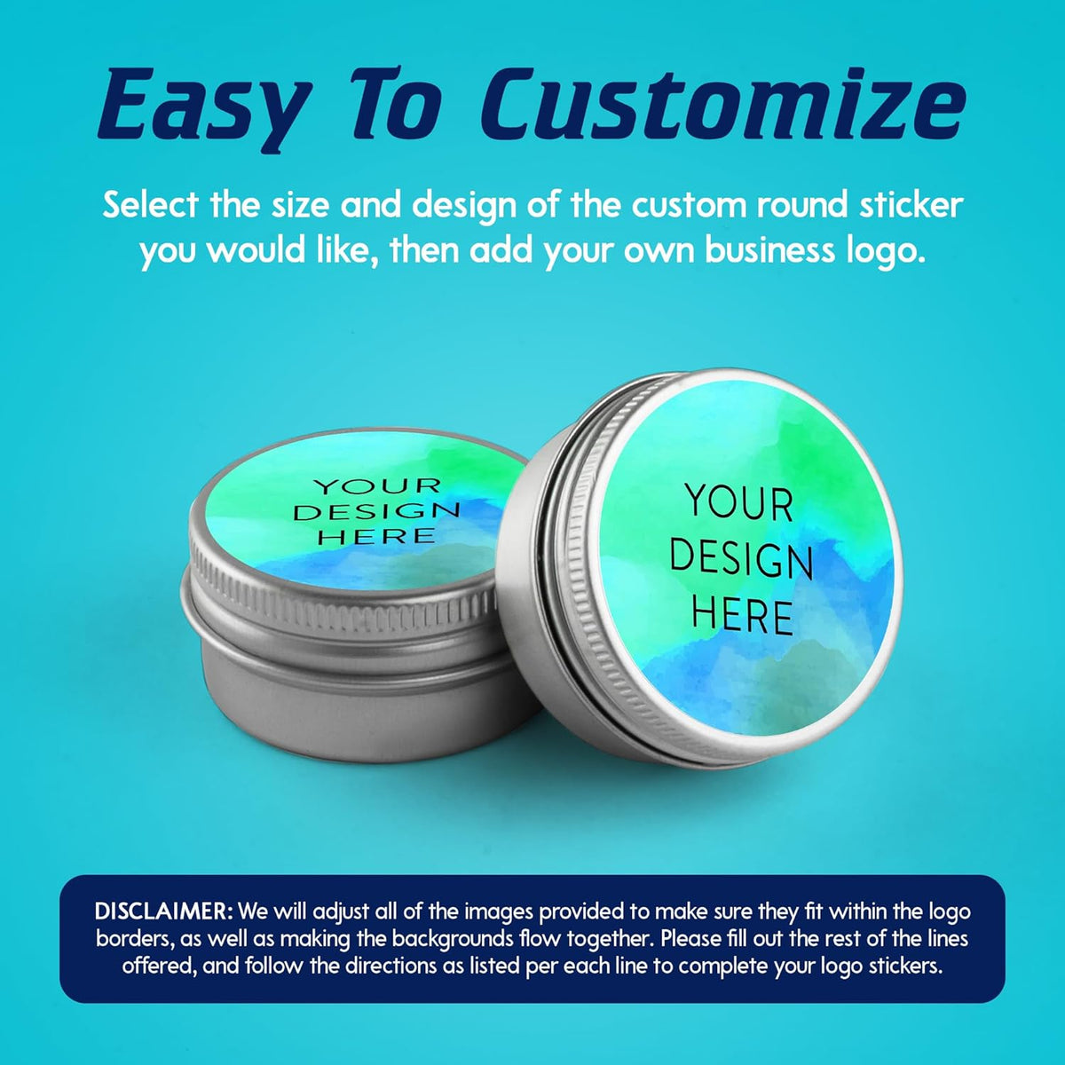 100 Custom Vinyl Stickers - Upload Your own Image, Text, Design, Logo - Personalized Logo Labels for Handmade, Packaging, Bottle, Jars, Candle, Brand Stickers (Blue Green, 5x5)