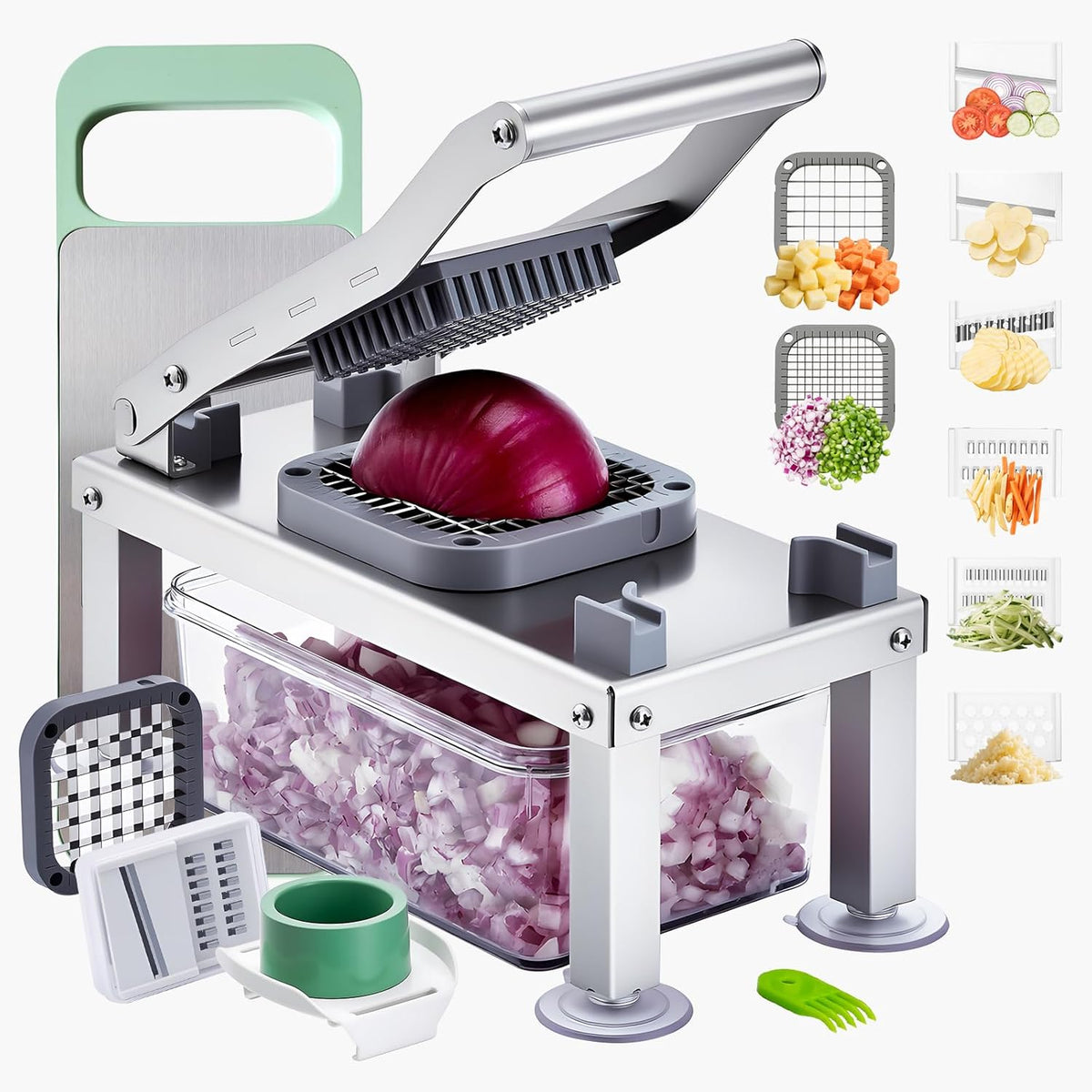 VEVOR Vegetable Chopper Mandoline Slicer, All-in-1 Food Veggie Cutter with 8 Stainless Steel Blades, Cheese Grater Onion Potato Salad Dicer with Container,Kitchen Gadgets&Essentials Home Appliances