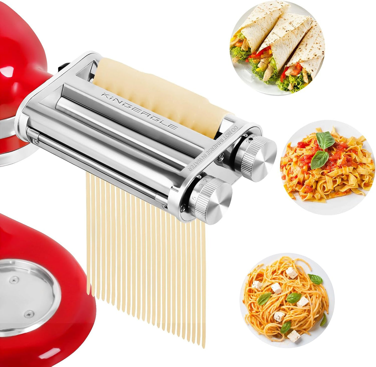 Pasta Roller Noodle Cutters Attachment for KitchenAid Mixers, Pasta Maker Attachment Set Included Dough Sheet Roller, Spaghetti and Fettuccine Cutters Maker Accessories