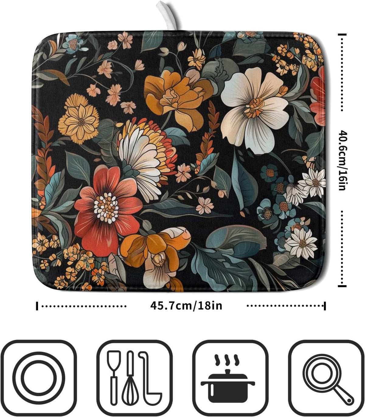 Vintage Floral Dish Drying Mat 16x18 inch Boho Flower Drainer Mats Fast Dry Absorbent Washable Dish Rack Pad Protector Kitchen Accessories