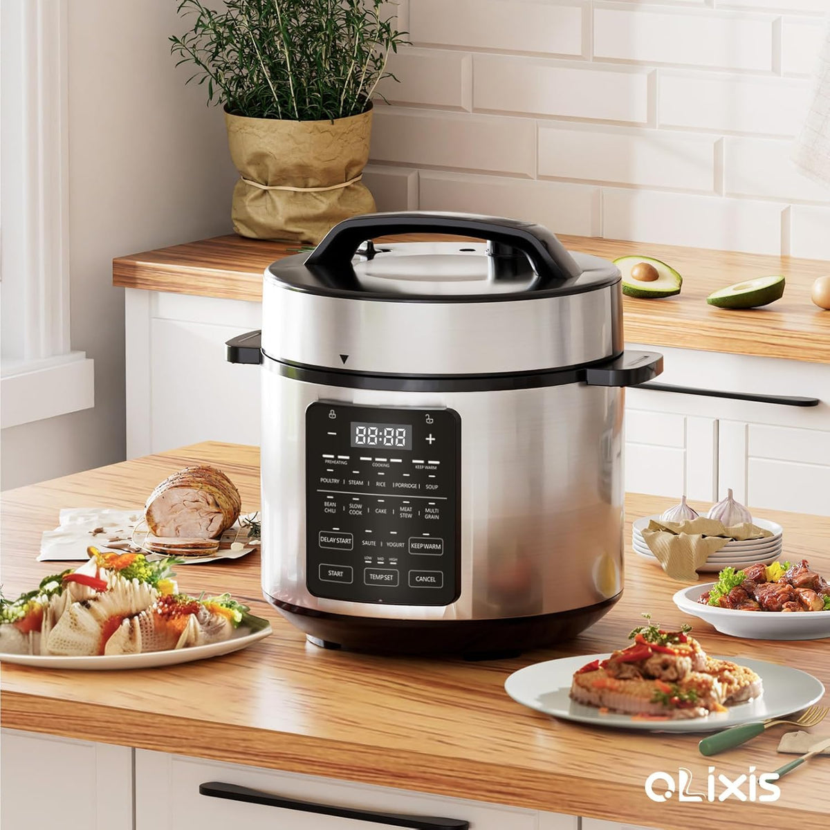 OLIXIS Electric Pressure Cooker 6 Quart Stainless Steel Multi Cooker Electric for Pressure 12-in-1 Rice, Steamer, Yogurt Maker, Slow Cook,Meat Stew, Cake, Porridge, Multigrain