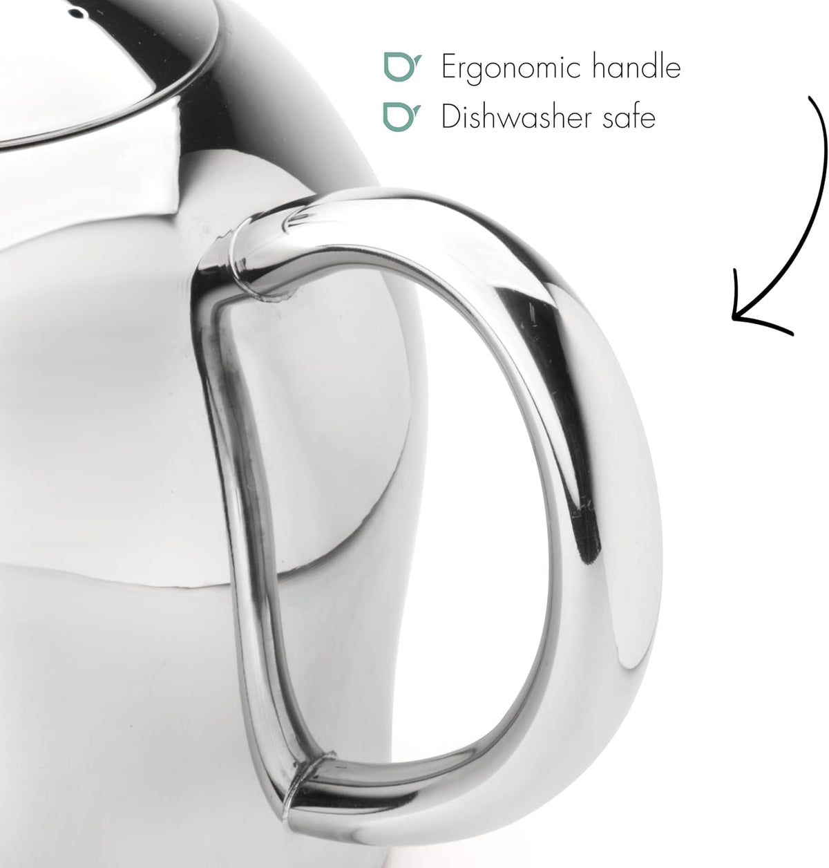 Santhee Double Walled Teapot, 1.4-Liter Stainless Steel Glossy Finish with Glossy Accents