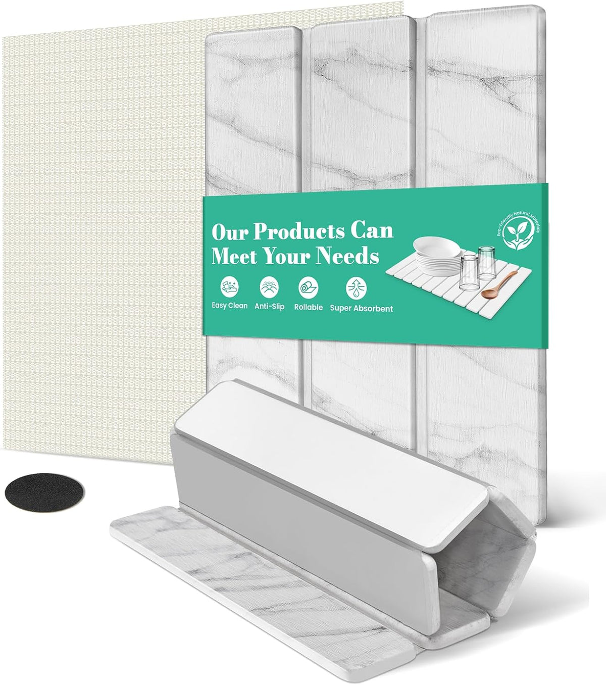 Stone Dish Drying Mat Collapsible Diatomaceous Earth Absorbent Mat Quick Dish Drying Pad Dish Rack Pad Match Any Counter to Multiple Usage for Kitchen,Bathroom