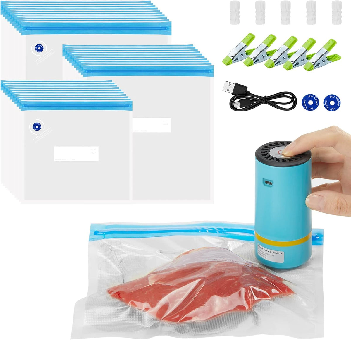 Inkbird WIFI Sous Vide Cooker & 44PCS Electric Vacuum Sealer Sous Vide Kits Recipes on APP and 1000W Sous Vide Machine| Sous Vide Starter Kits with 30PCS Sous Vide Bags Electric Pump Clips