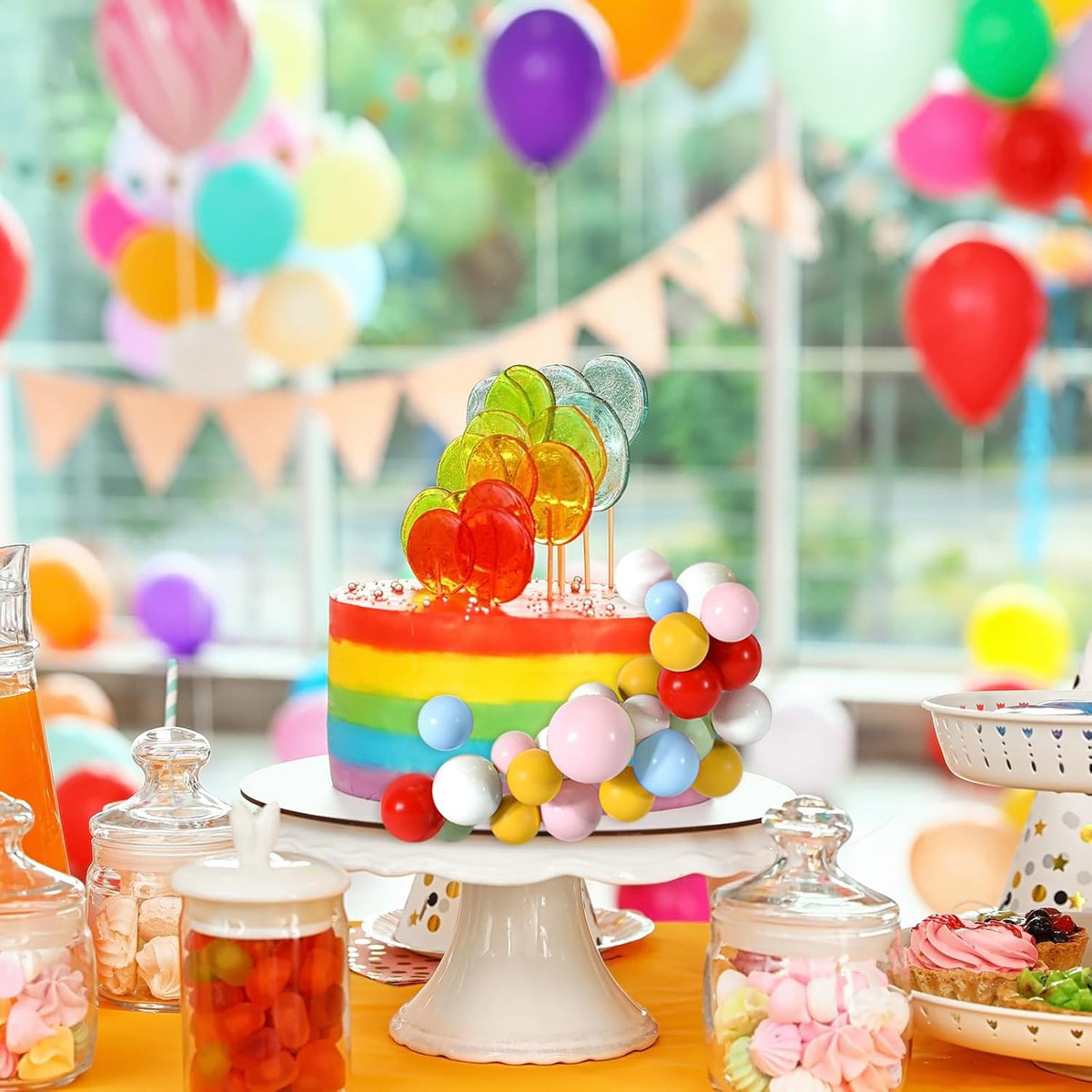 48 Pcs Balls Cake Topper Decorations Balloon Cupcake Toppers Foam Cake Topper Balls Cake Balls Decorations for Birthday Party Wedding Cake Decorating(Red,Yellow,Green,Pink,Blue,White)